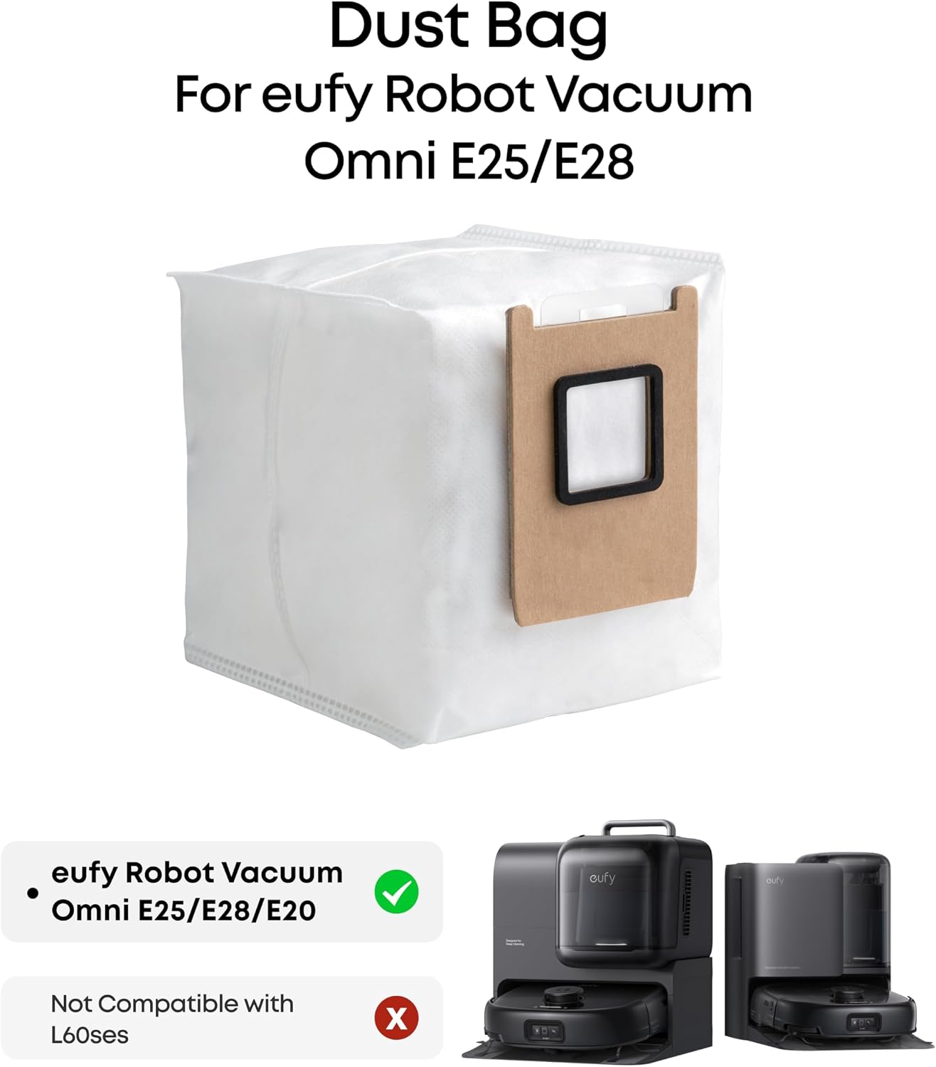 eufy Robot Vacuum E25 White & 3* Dust Bags (Bundle)