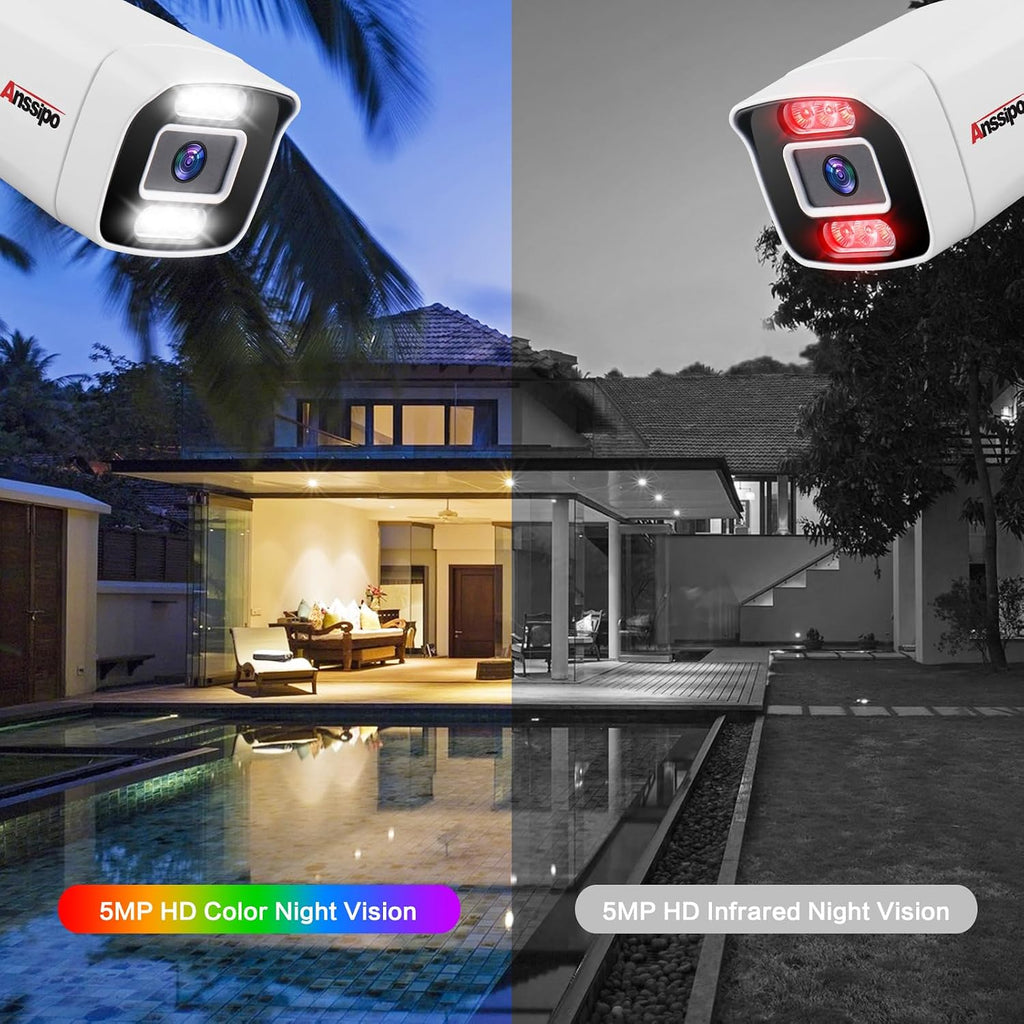 5MP WiFi Security Camera System Outdoor, Expandable 8CH 5MP NVR, Corded Electric Power Home Cameras, 24/7 Continuous Recording, 1TB Hard Drive, 2 Way Audio, AI Detection, Color Night Vision