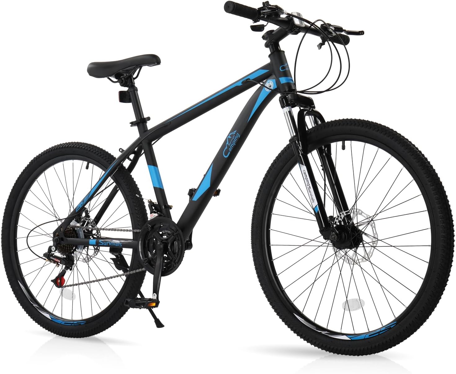 CamPingSurvivals 26/27.5' Mountain Bike 21 Speed Bikes for Adults, Men & Women Mountain Bike with High Carbon Steel Frame, All-Terrain Tires, Double Disc Brake and Suspension Fork