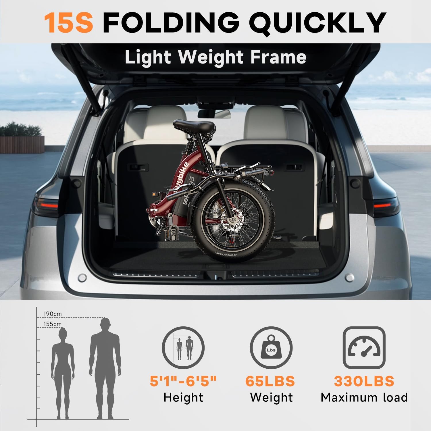 1000W Folding Electric Bike,48V 20AH Removable Battery E Bike,80 Miles Max Range Electric Bike for Adults,20' Fat Tire Foldable ebike,Adult Electric Bicycle for Commute Beach Snow