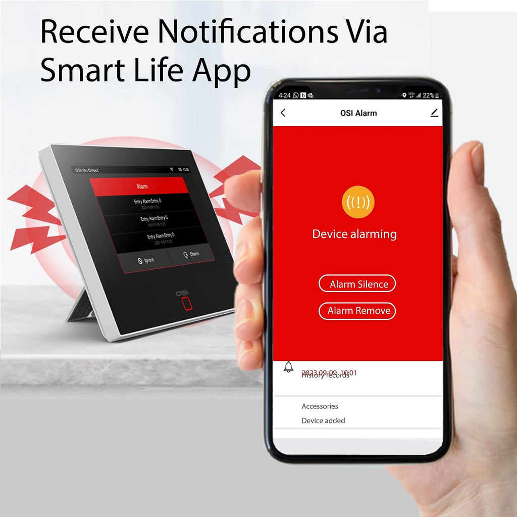 OSI Alarm System Gen 2 (4G), 11pc, DIY, Motion & Entry Sensors, Wireless Siren, Remotes, App & Alexa Compatible Self Monitor(No Monthly Fees) or Optional 24/7 Alarm Monitoring
