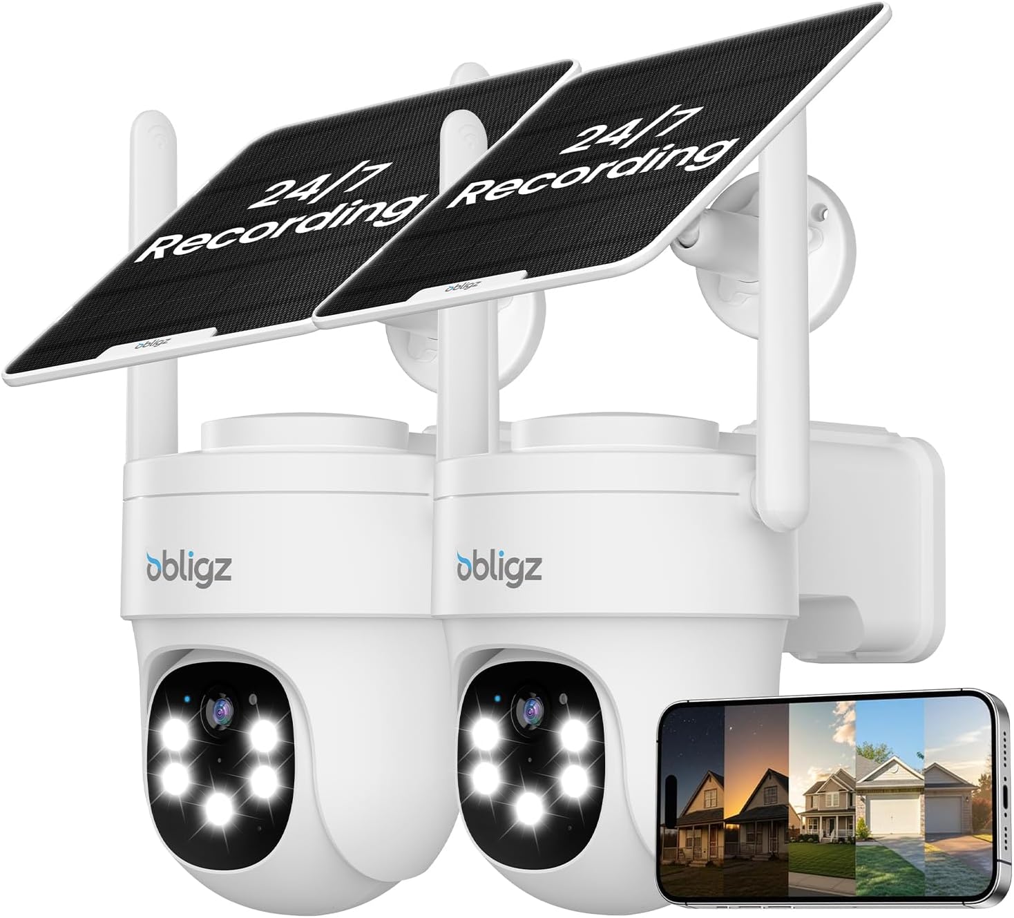 Solar Camera Security Outdoor - AOV 24/7 Recording Security Cameras Wireless Outdoor with 360° View, Human Auto Tracking, 2K Night Vision, Compatible with Alexa/Google Assistant (2 Pack)