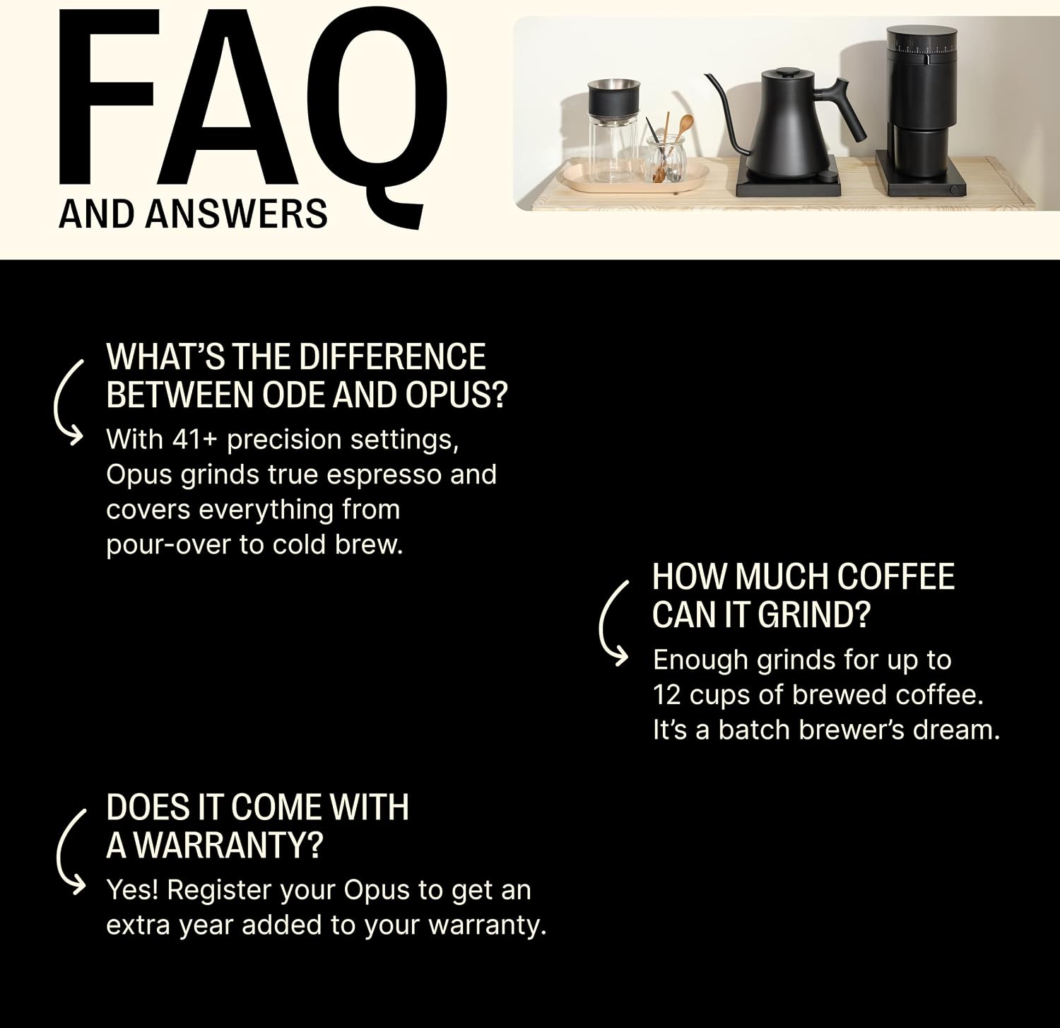 Fellow Opus Conical Burr Coffee Grinder – Electric Espresso Grinder for Home Use, 41 Adjustable Settings for Drip, French Press, Cold Brew & More, 40mm Stainless Steel Burrs, Matte Black