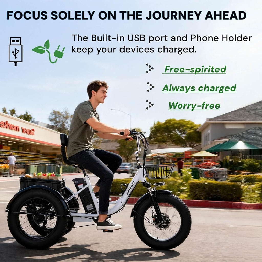 2.0 Electric Tricycle for Adults, 20'x4' Fat Tire Folding Electric Trike, 750W 48V 20.8Ah Long-Range Battery, Built-in Speaker, USB Port, 20MPH 75KM 7 Speed, 3 Wheel E-Trike