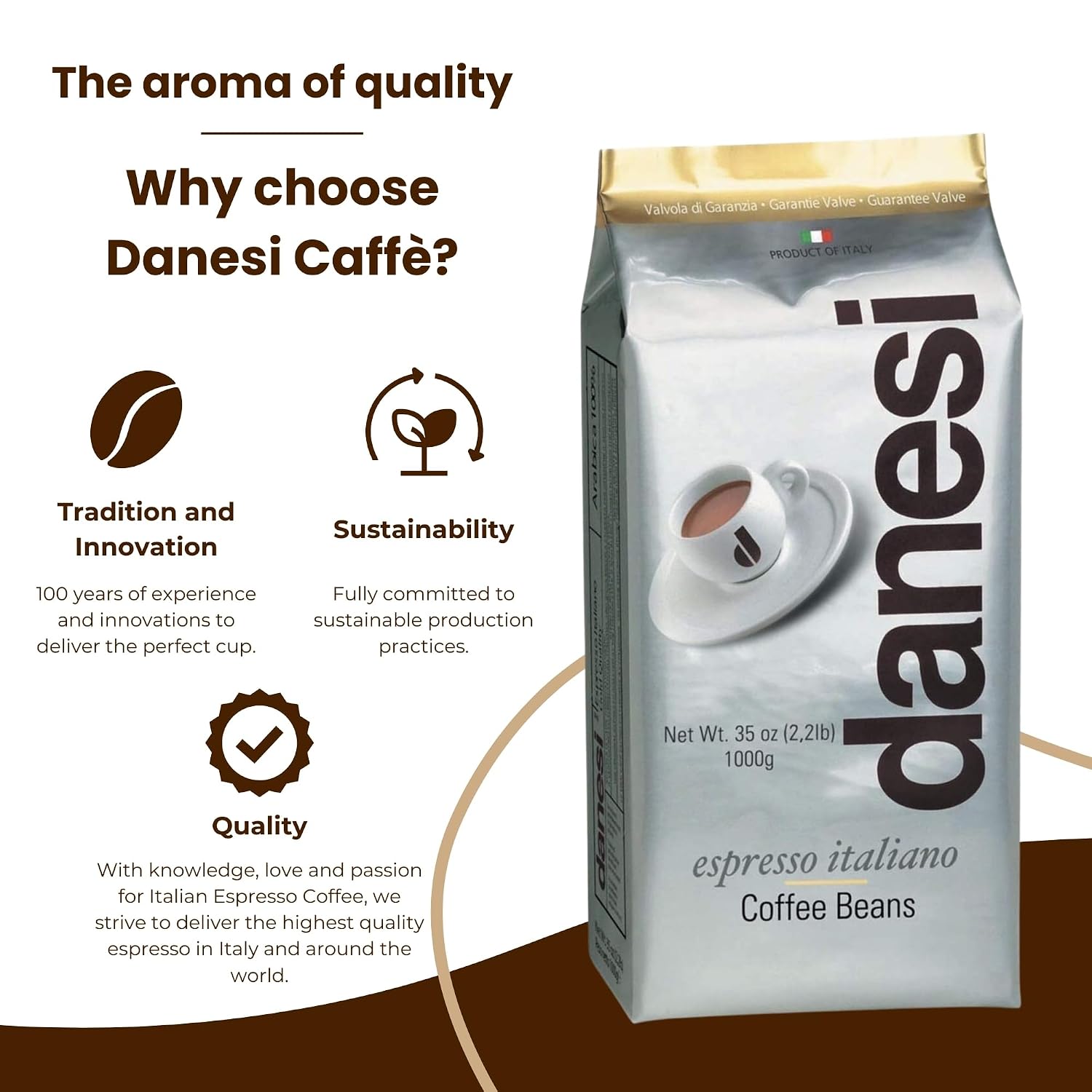 Danesi Caffe Italian Whole Coffee Beans - Espresso Coffee Beans and Medium Roast Whole Bean - Perfect for Espresso Machines, French Press, and Home Brewing - Gold (13.2 lb)