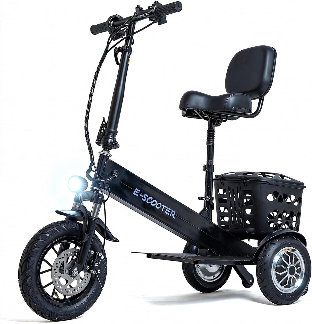 3 Wheel Electric Scooter for Adults, 3 Wheel Mobility Scooter for Adults, 330 lbs Load, Long Range, with Charger & Basket, Fits in Car Trunks for Daily Rides