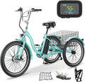 Electric Tricycle Electric Bicycle Electric Trike, 7 Speeds 3 Wheel Electric Bike for Adults with 350W 36V Removable Battery, Electric Cruiser Tricycle (26 Inch, Light-Cyan)