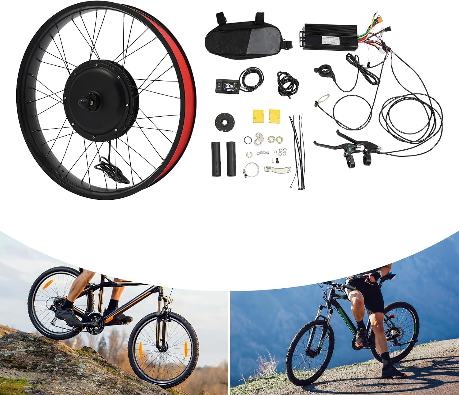 LOYALHEARTDY 700C/20/24/26/ Inch Front Wheel Hub Ebike Conversion Kit, Front Wheel Electric Bicycle Kit Front Wheel Hub Motor with Controller, LCD Display, PAS (No Batteries)