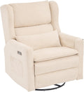 Oversized Swivel Rocker Recliner with Adjustable Headrest, 26' Extra Wide Glider Recliner Nursery Chair with Double Cushion, Chenille Glider Rocking Chair for Living Room,Cup Holder,Beige