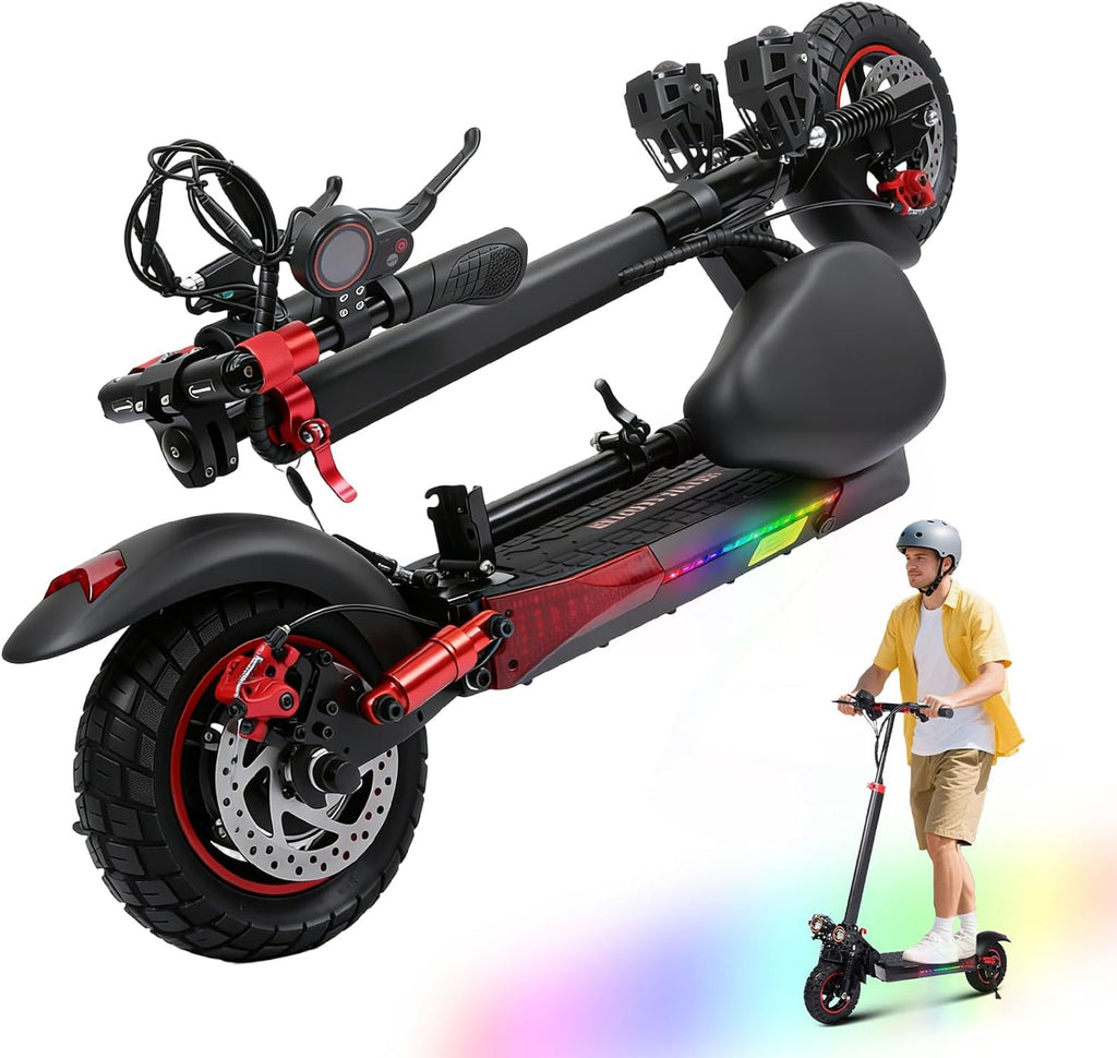 Offroad Electric Scooter Adults with Seat - 28-34 Miles Long Range & 25/34 Mph Fast Electric Scooters, 1200W All Terrian Escooter for Adult,Height Adjustable,Dual Suspensions Foldable Scooter