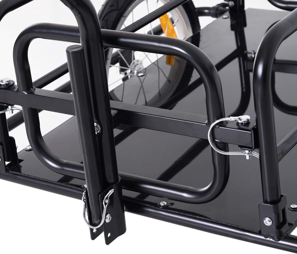 Aosom Bike Cargo Trailer, Bicycle Trailer, Heavy-Duty Bike Wagon Cart, Foldable Compact Storage, with Universal Hitch, 16' Wheels, 88 lbs. Capacity, Black