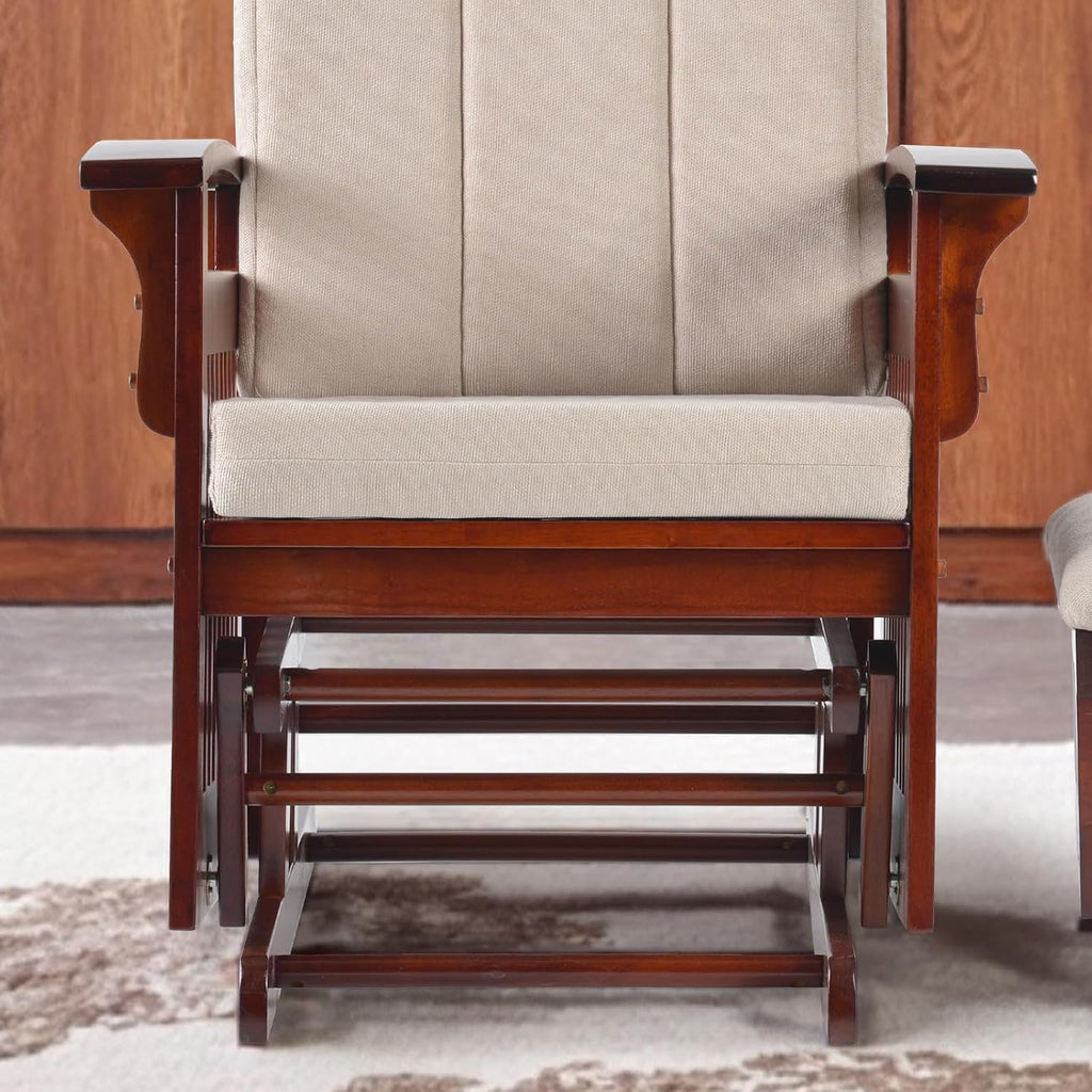 Rustic Glider Chair for Nursery with Ottoman, Resistant Rubber Wood Nursery Glider and Ottoman Sets for Relaxing, Rocking Chair for Living Room Bedroom, Cream White