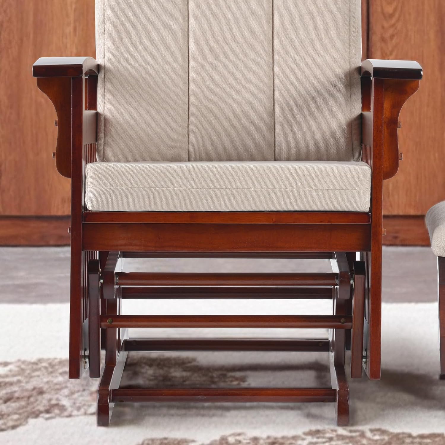 Rustic Glider Chair for Nursery with Ottoman, Resistant Rubber Wood Nursery Glider and Ottoman Sets for Relaxing, Rocking Chair for Living Room Bedroom, Cream White