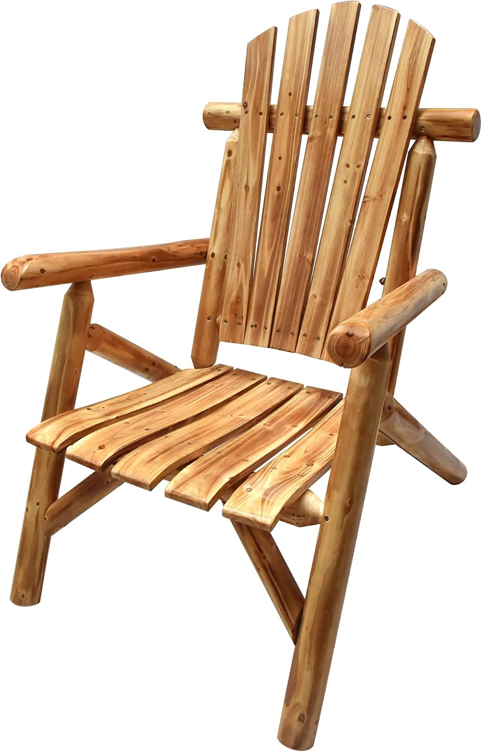 DJL Adirondack Wooden Chair Outdoor Patio Lounge Log Cabin Furniture Rustic Solid Wood Comfortable Seating for Porch, Balcony, Lawn, Fire Pit, Deck, 42.12 Inches Tall, Lightly Toasted