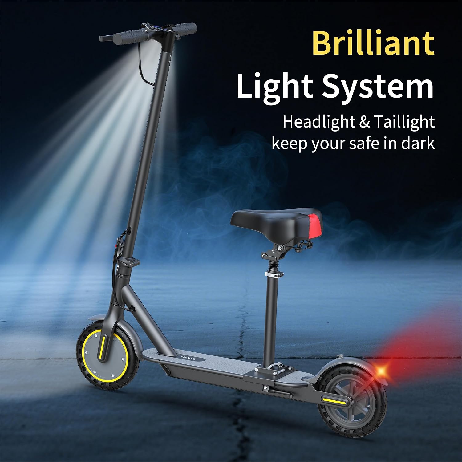 NAVIC Electric Scooter with Dual Suspension, 8.5'/10' Tires, 350W/500W Motor, 19/22 Mph, Max 22/25/27/49Miles Range, Foldable E Scooter for Adults with Braking, App Control