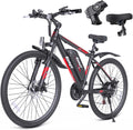QNUT Electric Bike, Peak 1000W 28MPH 21-Speed Ebike, 36V 10.4Ah Removable Battery Up to 45 Miles, 26' Aluminum Frame, UL 2849 Certified, White Blue