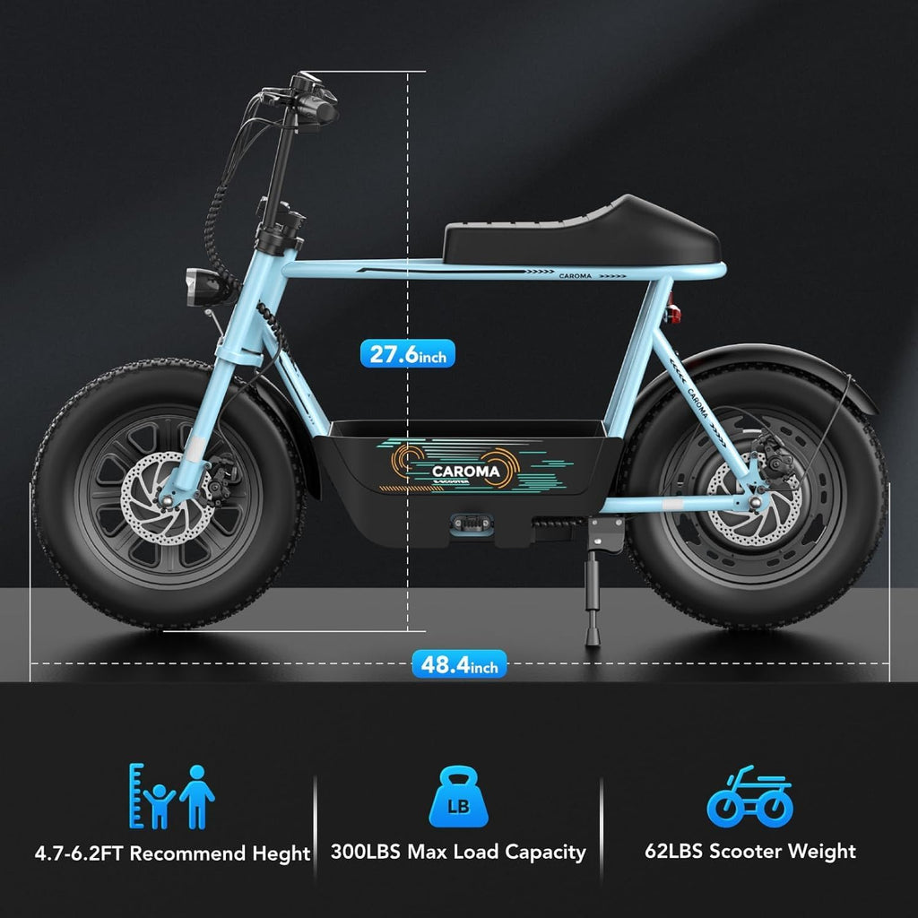 Caroma Peak 1200W Electric Scooter with Seat, 16' Fat Tire Electric Dirt Bike, Max 30Miles Ranges, Top Speed 20Mph, Electric Motorcycle Mini Bike with Basket for Pets & Cargo, UL 2272 Certified