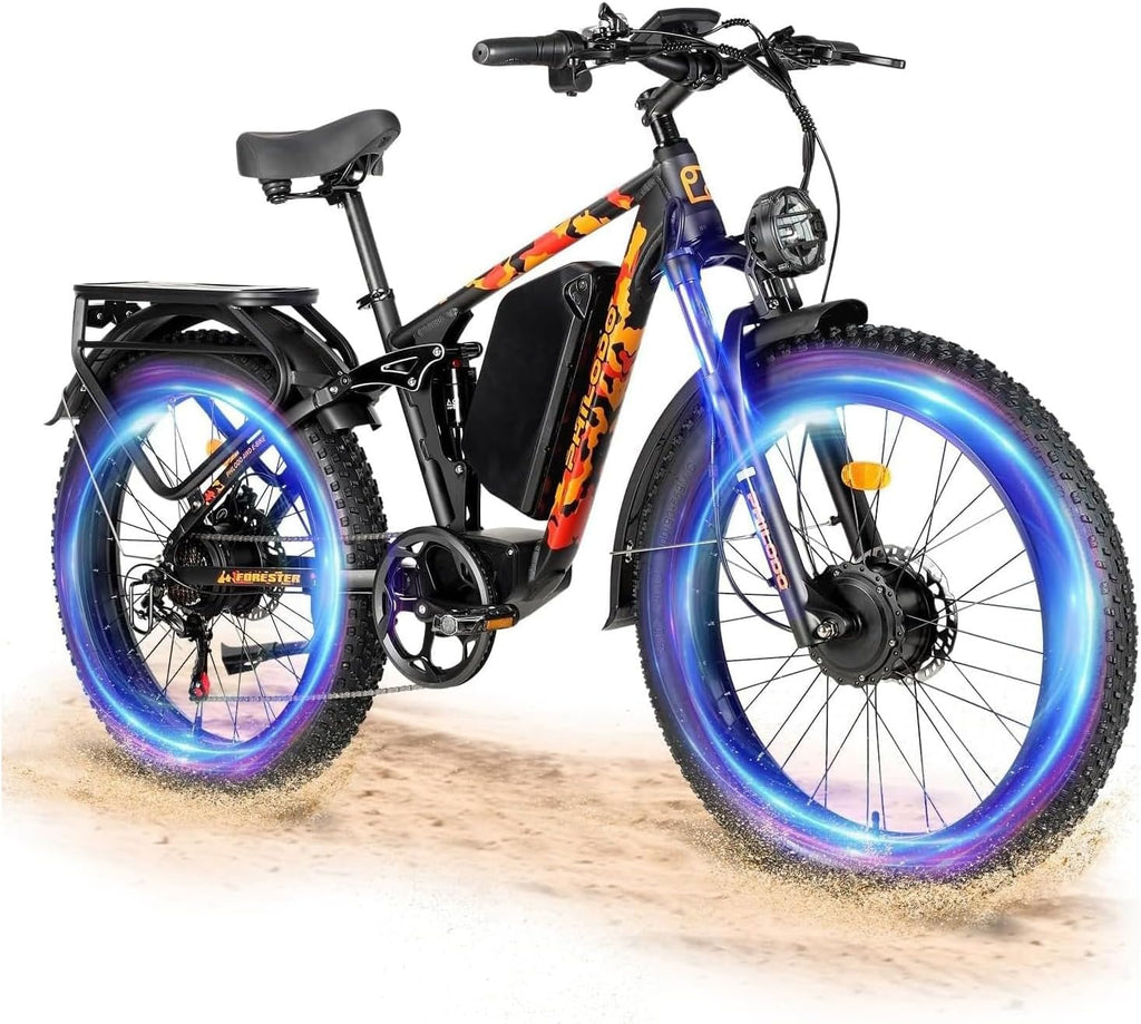 Forester 5000W Peak Dual Motor Electric Bike - 45 MiIe P-hour High-Speed, Fat Tire Ebike with 60V 25Ah Battery, 100+ Mile Range, Full Suspension & Hydraulic Brakes for Adult Off-Road Commuting