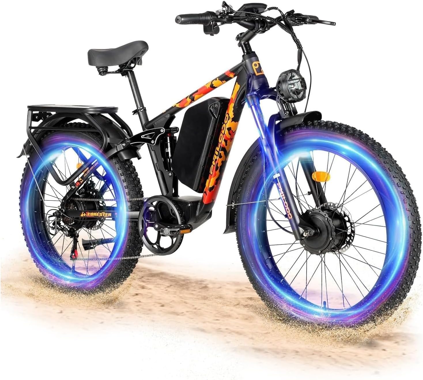 Forester 5000W Peak Dual Motor Electric Bike - 45 MiIe P-hour High-Speed, Fat Tire Ebike with 60V 25Ah Battery, 100+ Mile Range, Full Suspension & Hydraulic Brakes for Adult Off-Road Commuting