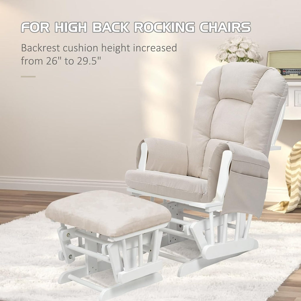BECHAEO 5PCS Suede Glider Rocker Replacement Cushions with Ottoman Cover Thicken Soft Rocking Chair Cushion Set for Indoor Nursery Glider Rocking Chair, Beige