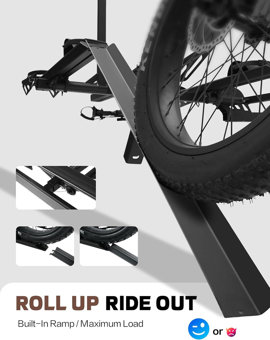 Young 250LBS. Capacity Foldable Aluminum 3-Ebike Rack with Ramp for Car SUV RV Truck Trailer and Van, Fits up to 5' Fat Tire Width and 50' Wheelbase, Ebike Carrier Rack for 2' Receiver