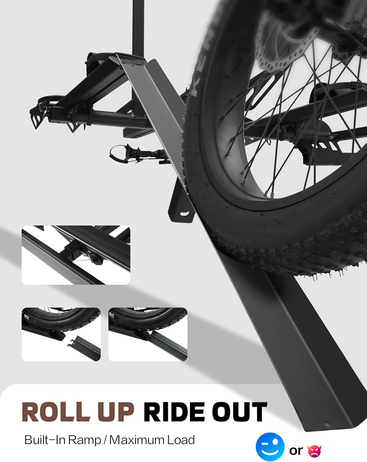 Young 250LBS. Capacity Foldable Aluminum 3-Ebike Rack with Ramp for Car SUV RV Truck Trailer and Van, Fits up to 5' Fat Tire Width and 50' Wheelbase, Ebike Carrier Rack for 2' Receiver