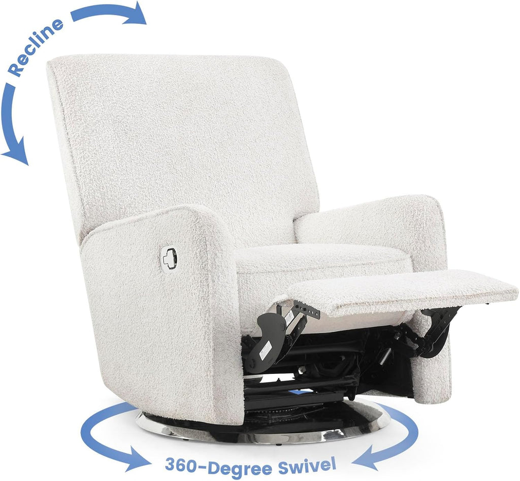 Delta Children Nest Nursery Swivel Recliner - Fabric is GREENGUARD Gold Certified and Oeko-TEX Standard 100 - Upholstered in a Unique Chenille Yarn for Blanket Like Softness, Oyster