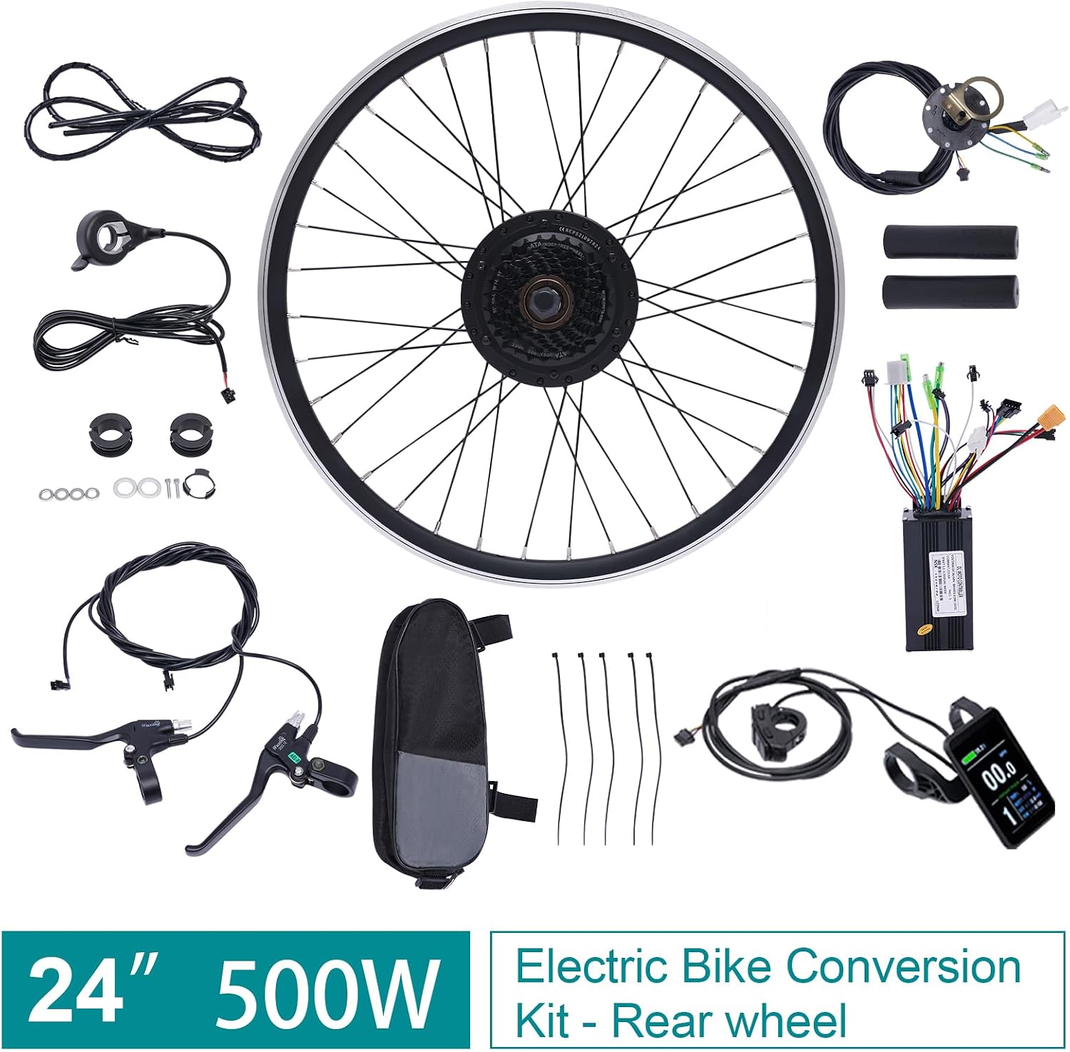 24' Electric Bike Conversion Kit, 36V 500W Rear Wheel E-Bike Conversion Kit,Powerful Motor E-Bike Conversion Kit Dual Mode Controller W/LCD Display Twist Throttle PAS Ebike Wheel Kit