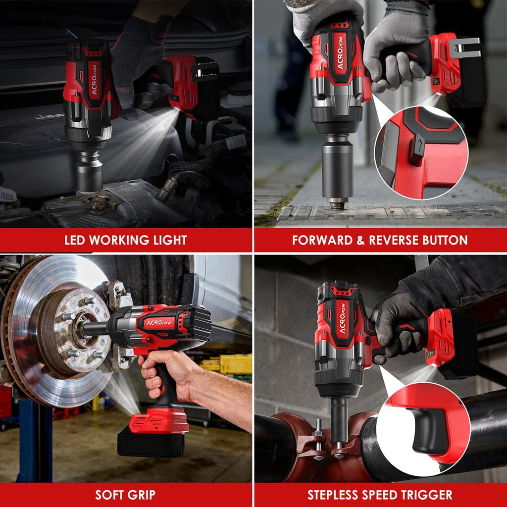 ACROPOW Cordless Impact Wrench Compatible with Milwaukee 18V Battery， 1/2' 1700FT-LBS Brushless High Torque Impact Driver, Auto-Stop Reverse, Variable Speed Heavy Duty Impact Gun(Bare Tool)