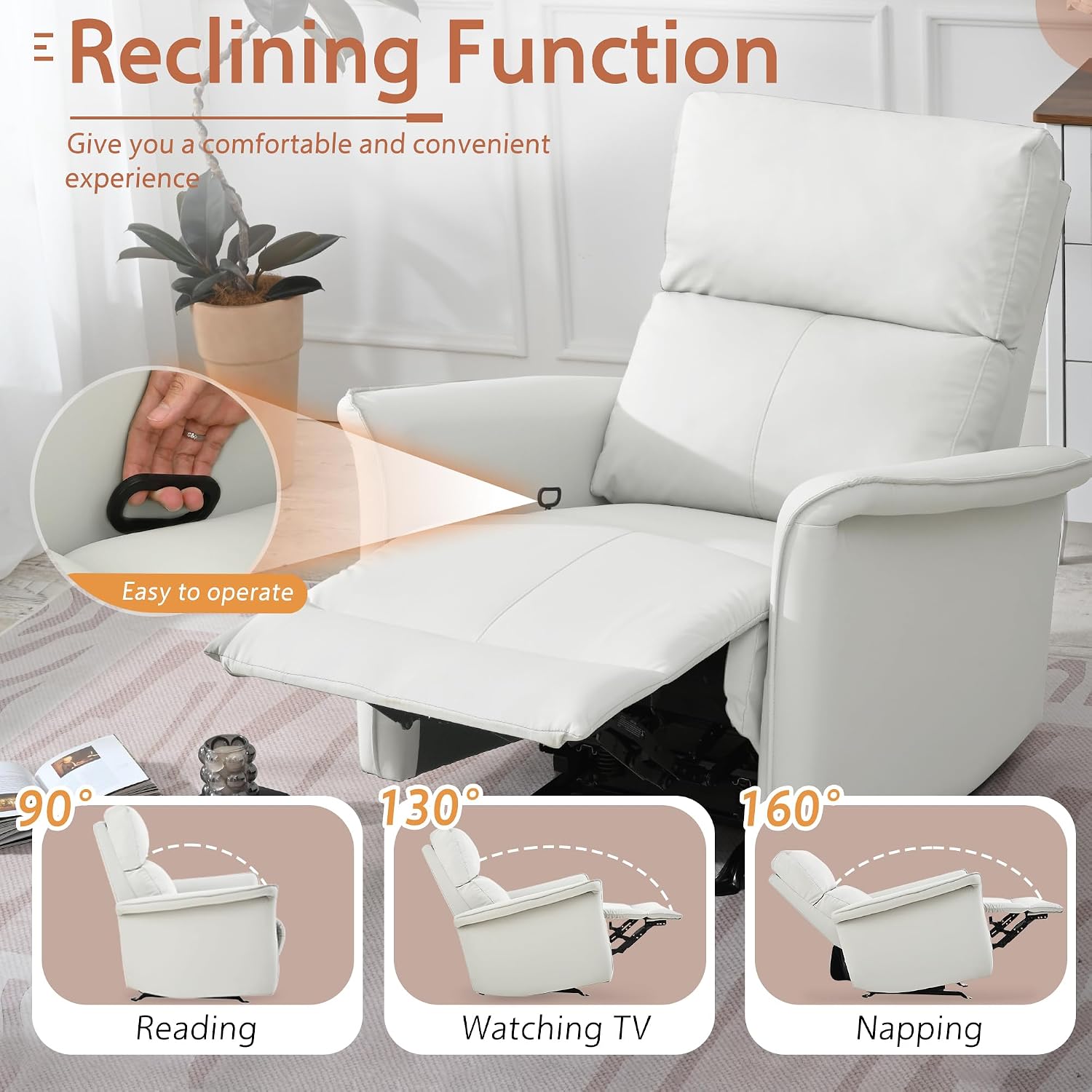 Manual Rocker Recliner Chair with Glider Motion for Nursery, 150° Recline & Wide Armrests - Overstuffed Leather Nursery Chair for Small Spaces, Living Room, Bedroom
