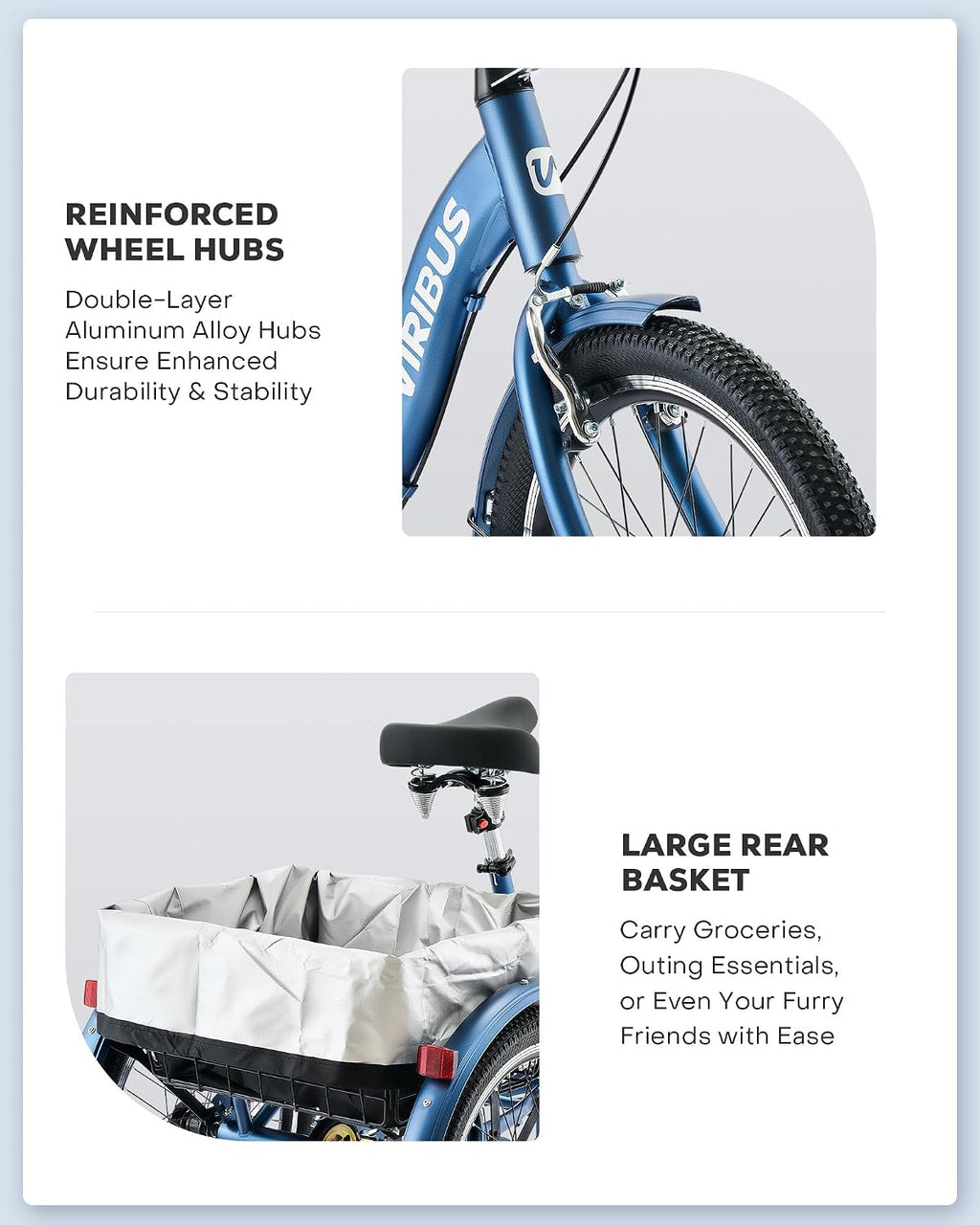 VIRIBUS Folding Tricycle for Adults, 20 inch Foldable Adult Tricycle 1 or 7 Speed Speed with Basket, Folding 3 Wheel Bikes for Adults Senior Women Men, Collapsible Mini Trike, Three Wheeler 330lb.