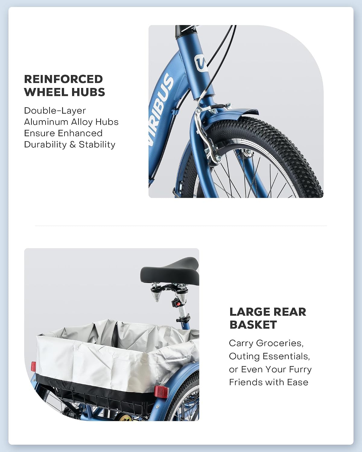 VIRIBUS Folding Tricycle for Adults, 20 inch Foldable Adult Tricycle 1 or 7 Speed Speed with Basket, Folding 3 Wheel Bikes for Adults Senior Women Men, Collapsible Mini Trike, Three Wheeler 330lb.