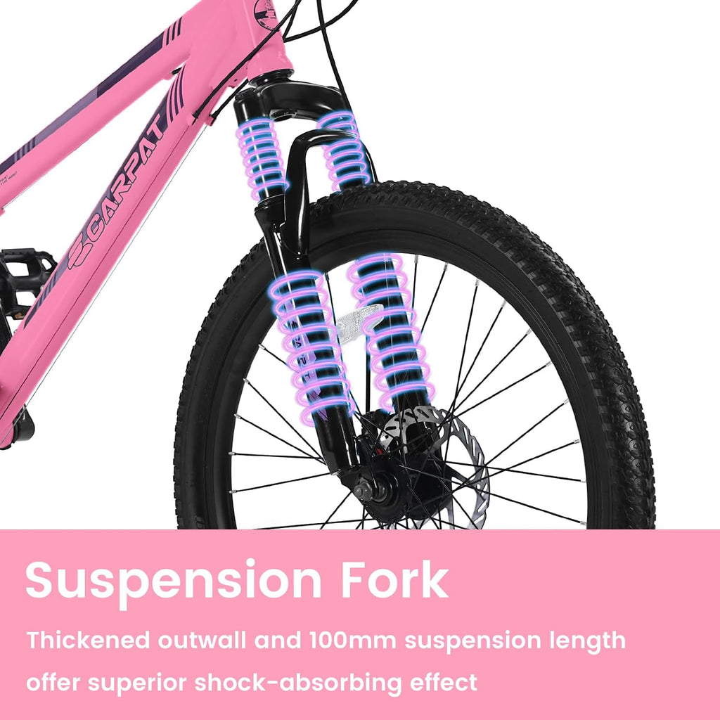 Ecarpat 24 26 Inch Mountain Bike for Girls, 21 Speeds Steel Frame Girls Bike, Front Suspension Teens Sport Bicycle for School Short Trip Camping, Summer Gift for Girls, Pink Purple White Options