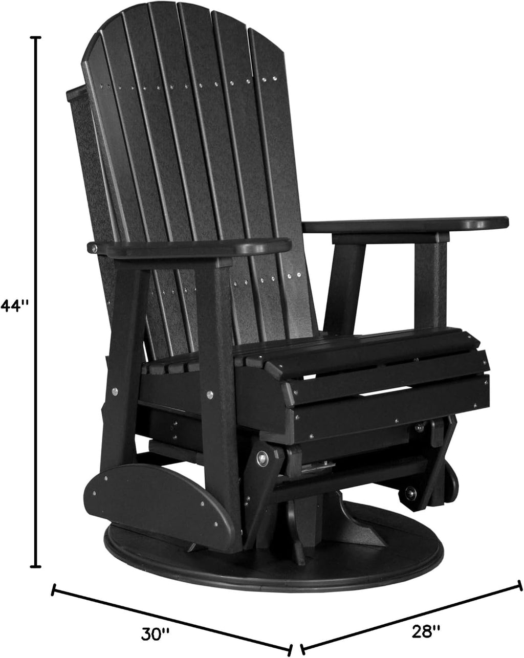 LuxCraft 2' Adirondack Outdoor Swivel Glider Chair, Patio Gliding Rocker, Swiveling Glider Rocking Chair for Outside (Black)