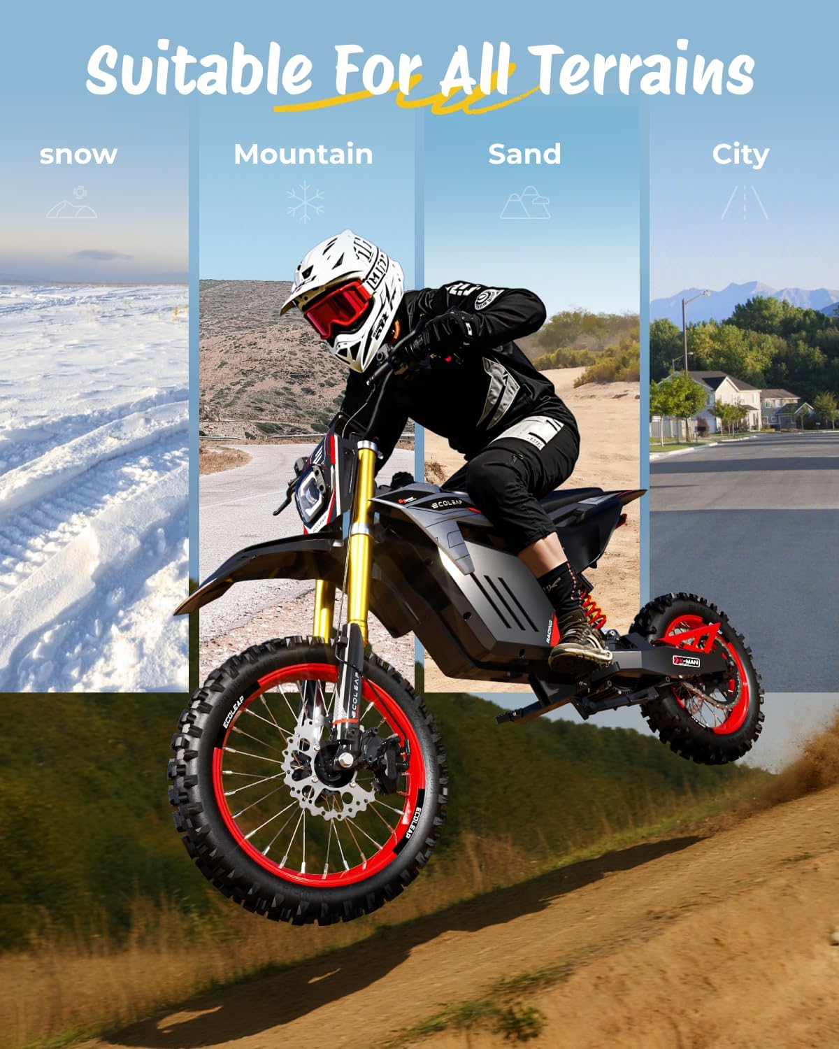 3500W Peak Electric Dirt Bike for Teens & Adults, 37MPH Electric Off-Road E-Bike with 48V 21Ah Battery, Up to 55 Miles Range, Dual Suspension, Hydraulic Brakes, 400LBS Load, Fit Age 13+