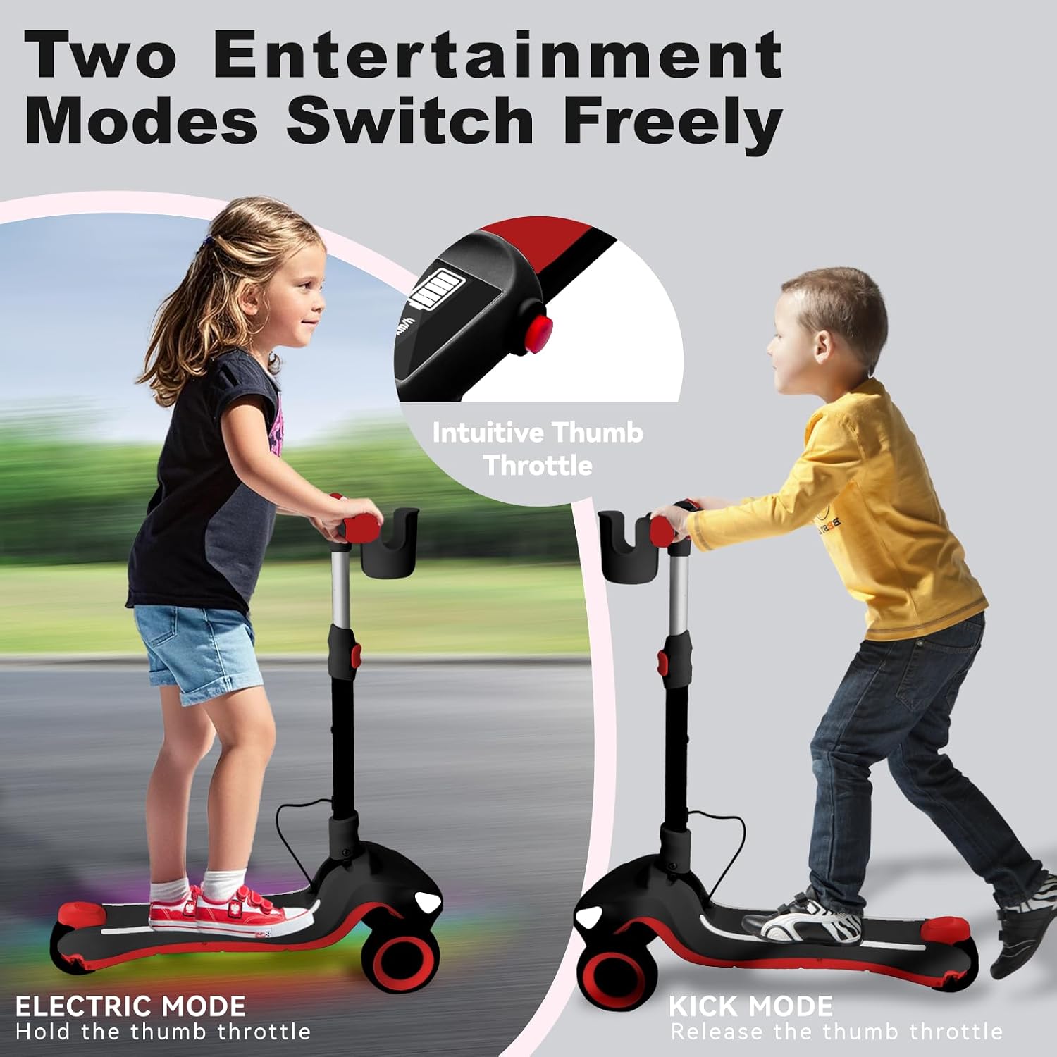 3 Wheel Electric Scooter for Kids Ages 3-10, w/Storage Basket, LCD Screen, Full Body Lights Up, Wide Deck, 5Mph Safe Speed, 90min Riding, Balance Foldable Kick Scooter for Boys & Girls