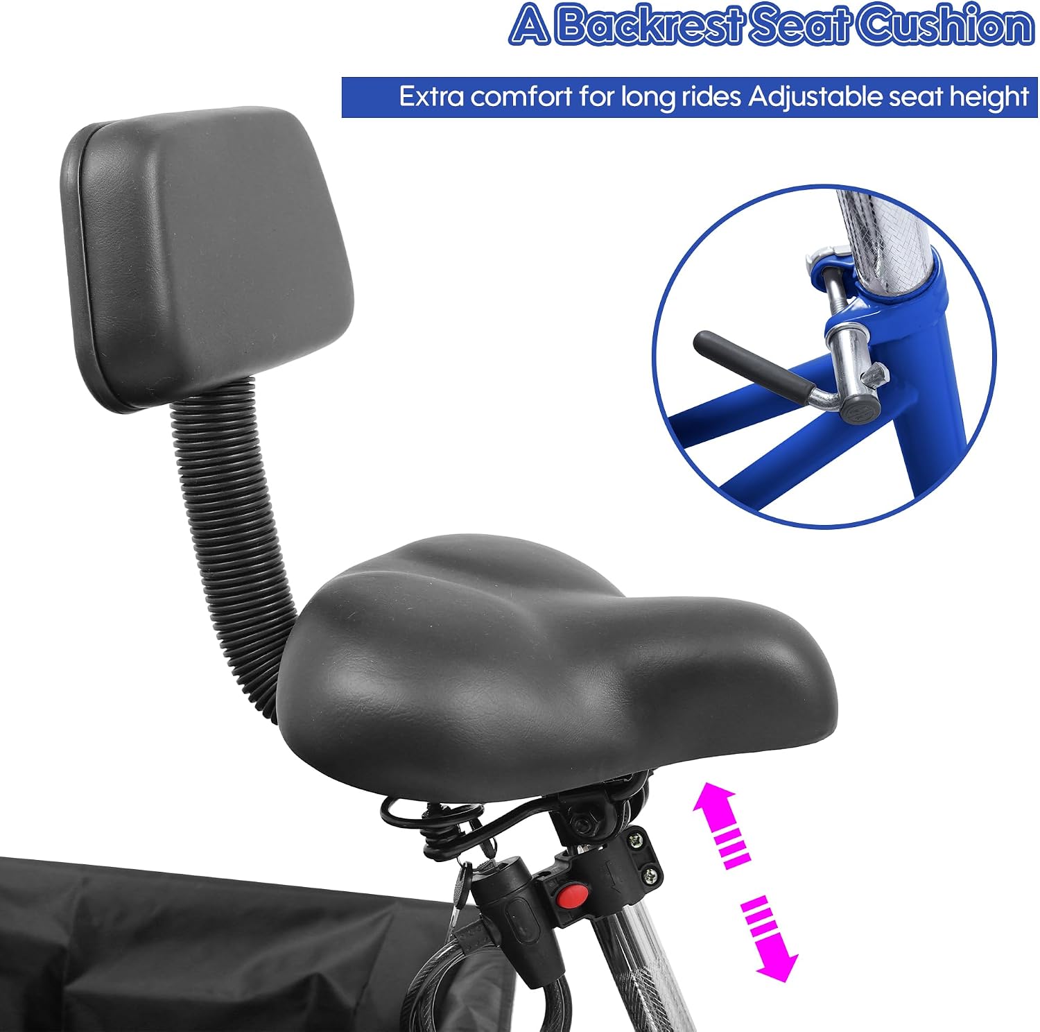 24/26 Inch Tricycle for Adults, 7 Speed Beach Cruiser Bike Adult Tricycles for Women Men, 3 Wheel Bikes for Adults Large Seat with Backrest, Three Wheel Bikes with Front & Rear Baskets