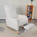 Rocking Chair Nursery with Foot Rest, Sherpa Nursing Rocking for Mom Nursery Rocker Chair with High Straight Backrest, Armchair Rocker Glider with Side Pocket for Living Room, Bedroom, Teddy White
