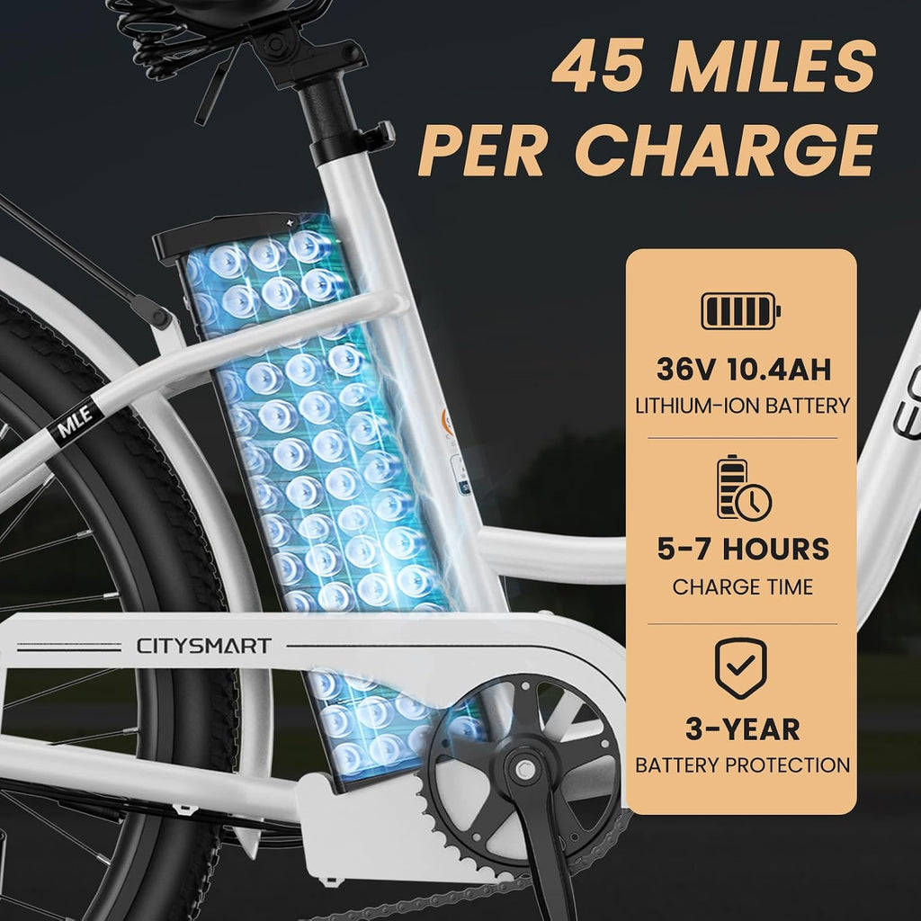 MOONCOOL Electric Bike for Adults, 700W Peak Power 7 Speed Step Through Electric Cruiser Bike, 40 Miles Electric Bicycle with 36V 10.4Ah Battery, Aluminum Frame City Commuter E Bikes for Women, Men