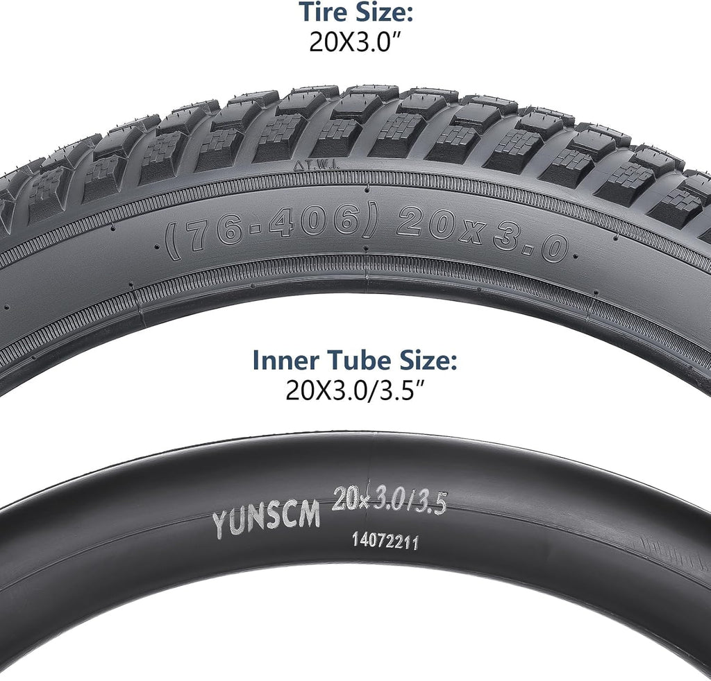 YUNSCM 2-PCS 20' Fat E-Bike Tires 20x3.0/76-406 Compatible with Electric Bike 20 x 3.0 20X3 All-Terrain Directional Tread Bicycle Tires (Y-1136)