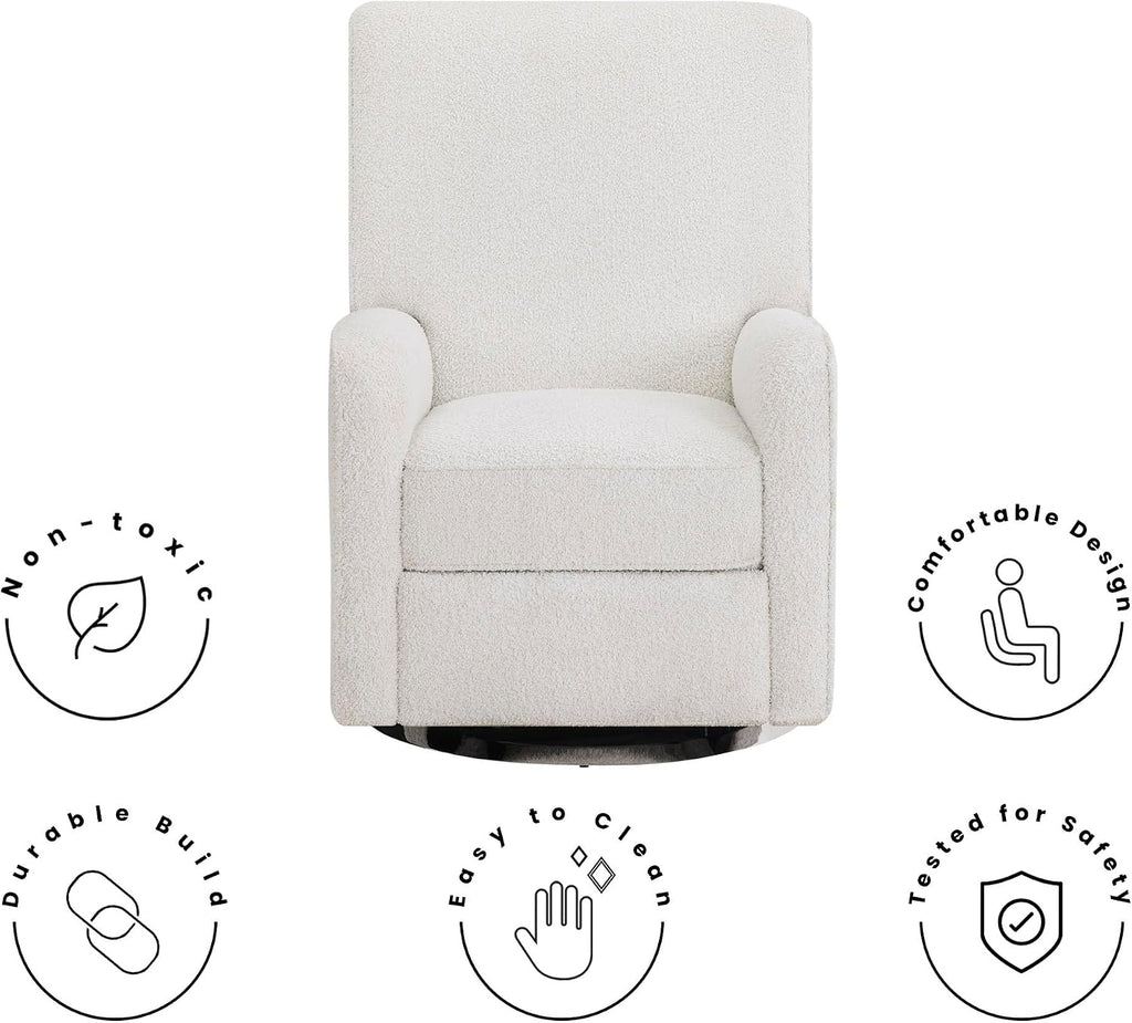 Delta Children Nest Nursery Swivel Recliner - Fabric is GREENGUARD Gold Certified and Oeko-TEX Standard 100 - Upholstered in a Unique Chenille Yarn for Blanket Like Softness, Oyster