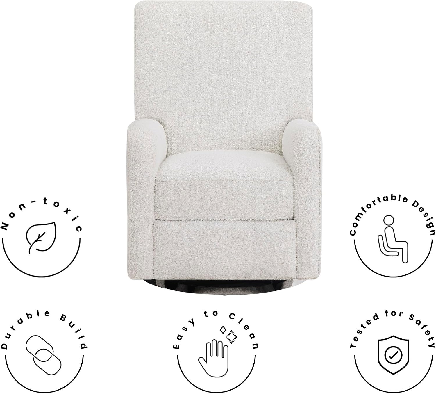Delta Children Nest Nursery Swivel Recliner - Fabric is GREENGUARD Gold Certified and Oeko-TEX Standard 100 - Upholstered in a Unique Chenille Yarn for Blanket Like Softness, Oyster