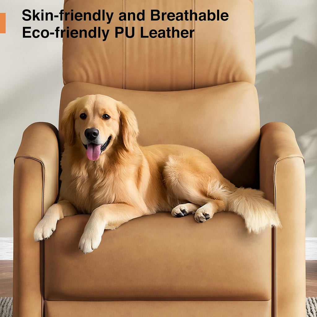 Welzona Power Swivel Rocker Recliner, 360° Swivel Nursery Rocking Chair, PU Leather Glider Rocking Recliner, Infinite Position Electric Chair for Adults with USB Port for Living Room, Amber Yellow