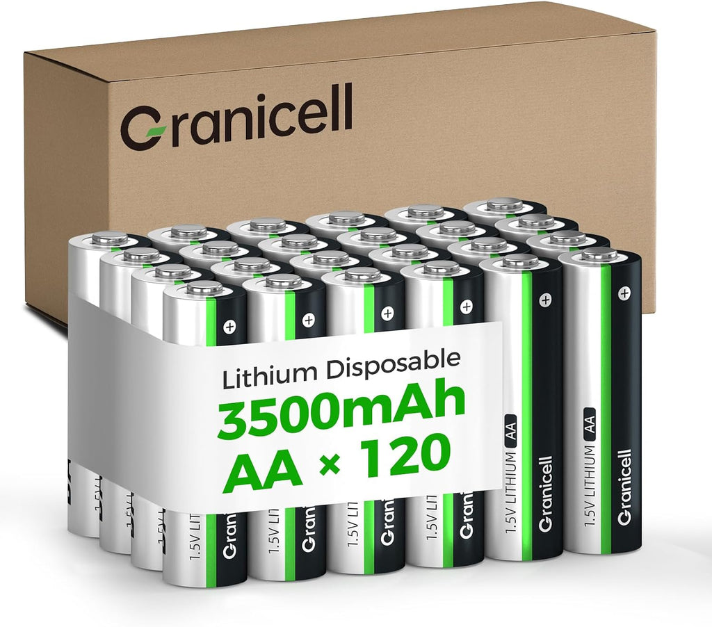 Granicell 120-Pack 3500mAh Lithium AA Batteries | 1.5V for Blink Cameras, Smart Locks, Alarms & Tech Devices | 10-Year Life, Leak-Proof, Extreme-Temp Resistant (Non-Rechargeable)