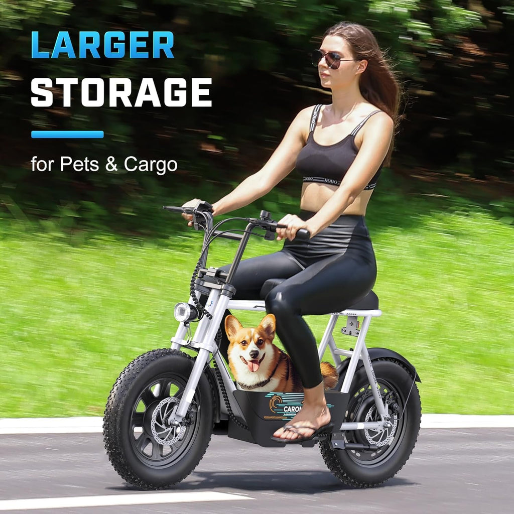 Caroma Peak 1200W Electric Scooter with Seat, 16' Fat Tire Electric Dirt Bike, Max 30Miles Ranges, Top Speed 20Mph, Electric Motorcycle Mini Bike with Basket for Pets & Cargo, UL 2272 Certified
