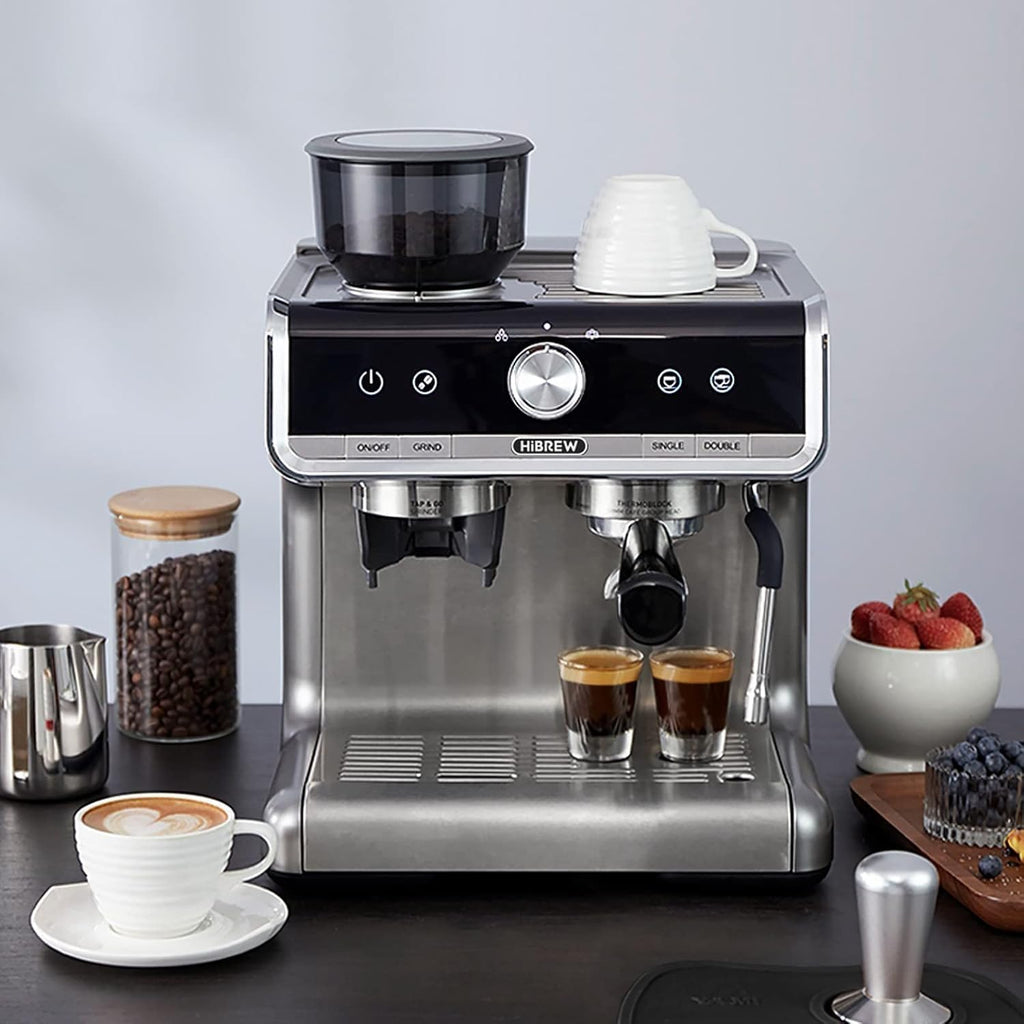 HIBREW H7 - Espresso Machine with Grinder, 58mm Coffee Machine with Milk Frother for Making Cappuccino, Latte, and American Coffee.