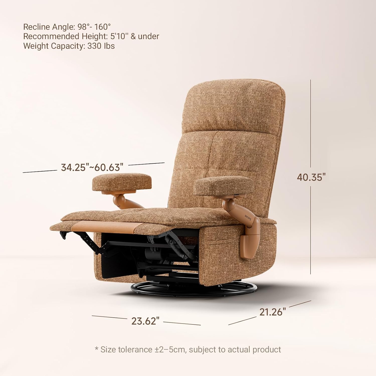 MAMAZING Lullacloud Swivel Rocker Recliner Chair for Adults with Adjustable Armrests & Headrest, Glider Rocking Chair Indoor with Removable Cover, Reading Chair with a Cushion for Living Room Bedroom