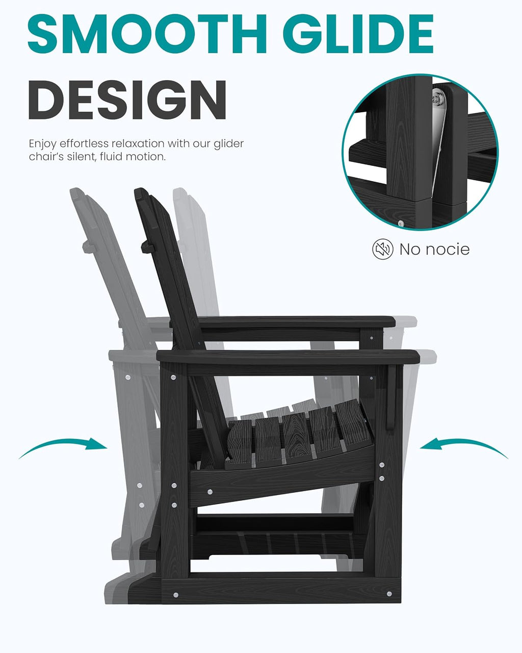 SERWALL Outdoor Glider Chair, HDPE Patio Glider Rocker All-Weather Porch Glider for Outside, Black