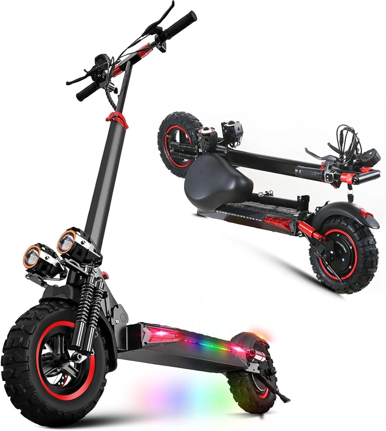 Offroad Electric Scooter Adults with Seat - 28-34 Miles Long Range & 25/34 Mph Fast Electric Scooters, 1200W All Terrian Escooter for Adult,Height Adjustable,Dual Suspensions Foldable Scooter