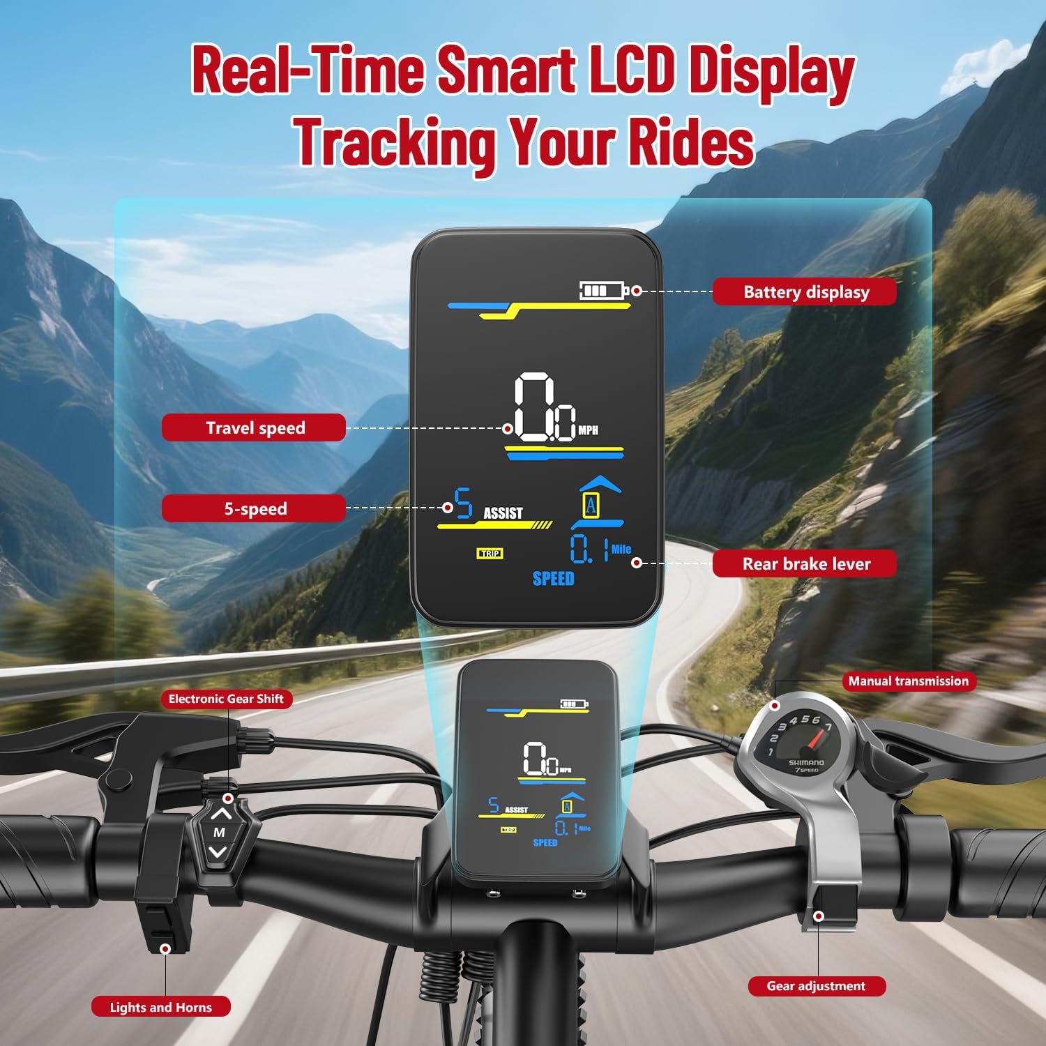 Electric Bike for Adults，1000W Electric Mountain Ebike，25MPH 40Miles,Electric Dirt Bike, 7-Speed, 26' Tires,Removable Battery, Shock Absorber, Commuter E-Bike.